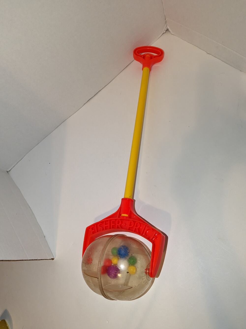 Vintage 1981 Fisher Price Rattle Ball #682 Childs Pull Toy Popcorn Popper